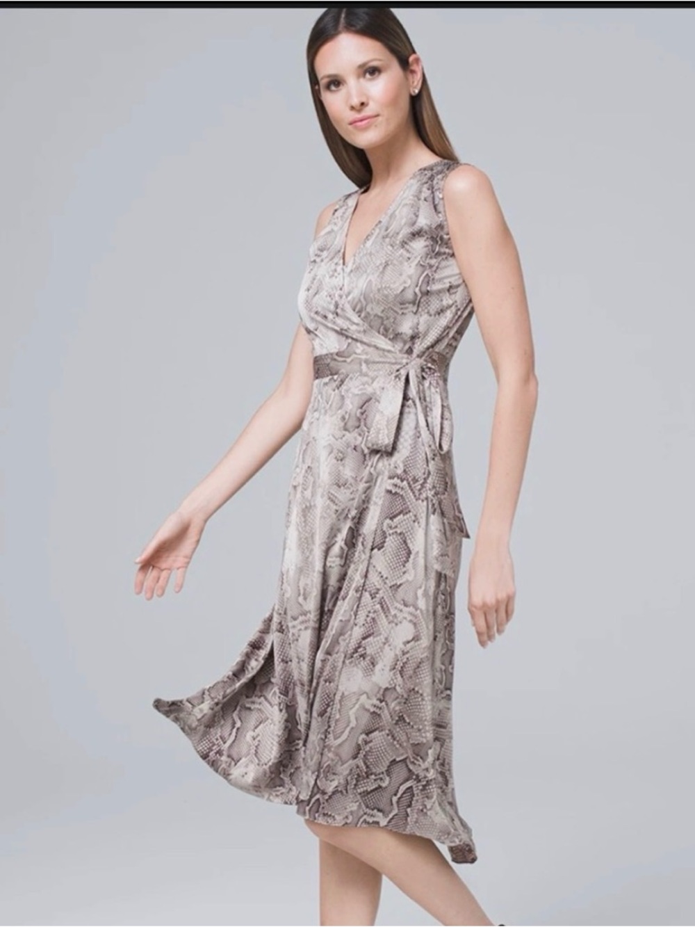 WHBM White House Black Market Snake Print Wrap Dress Sleeveless Career Sz 2